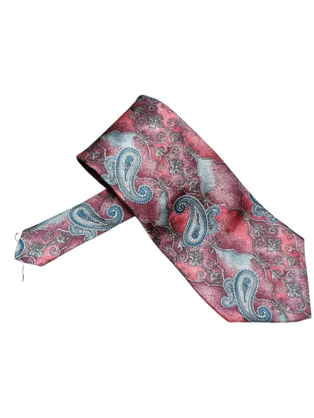 Vintage American Traditions Red Gray Paisley Wide Necktie Retro Preppy USA Tie